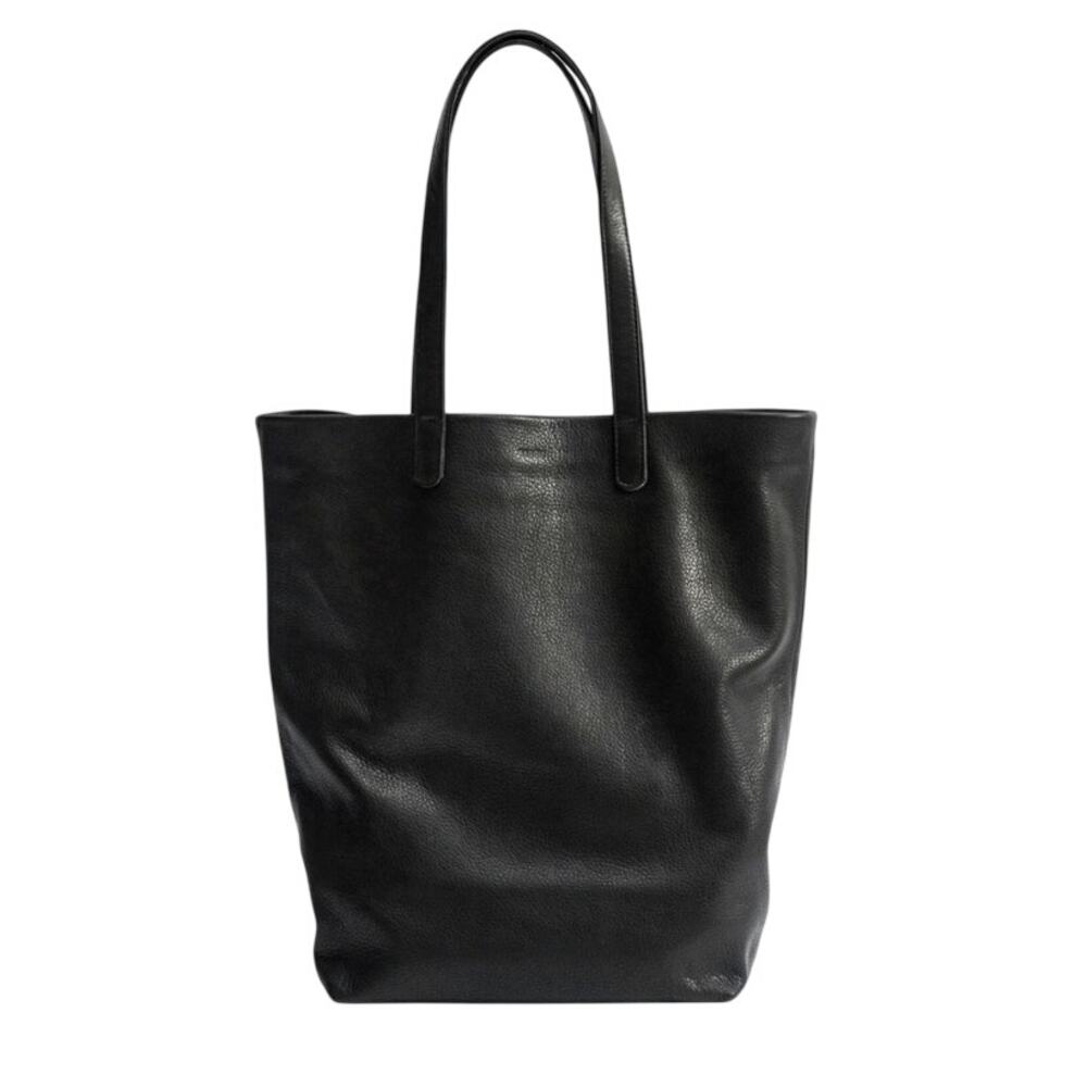 BAGGU Natural Leather Tote Black Double Handle Shoulder Bag Made in USA